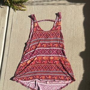 Pink Rose Geometric Print Tank Top - Red and Orange